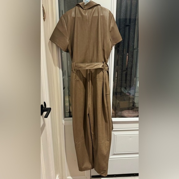 7 FOR ALL MANKIND brown vegan leather jumpsuit with removable belt (XS) - Picture 3 of 7